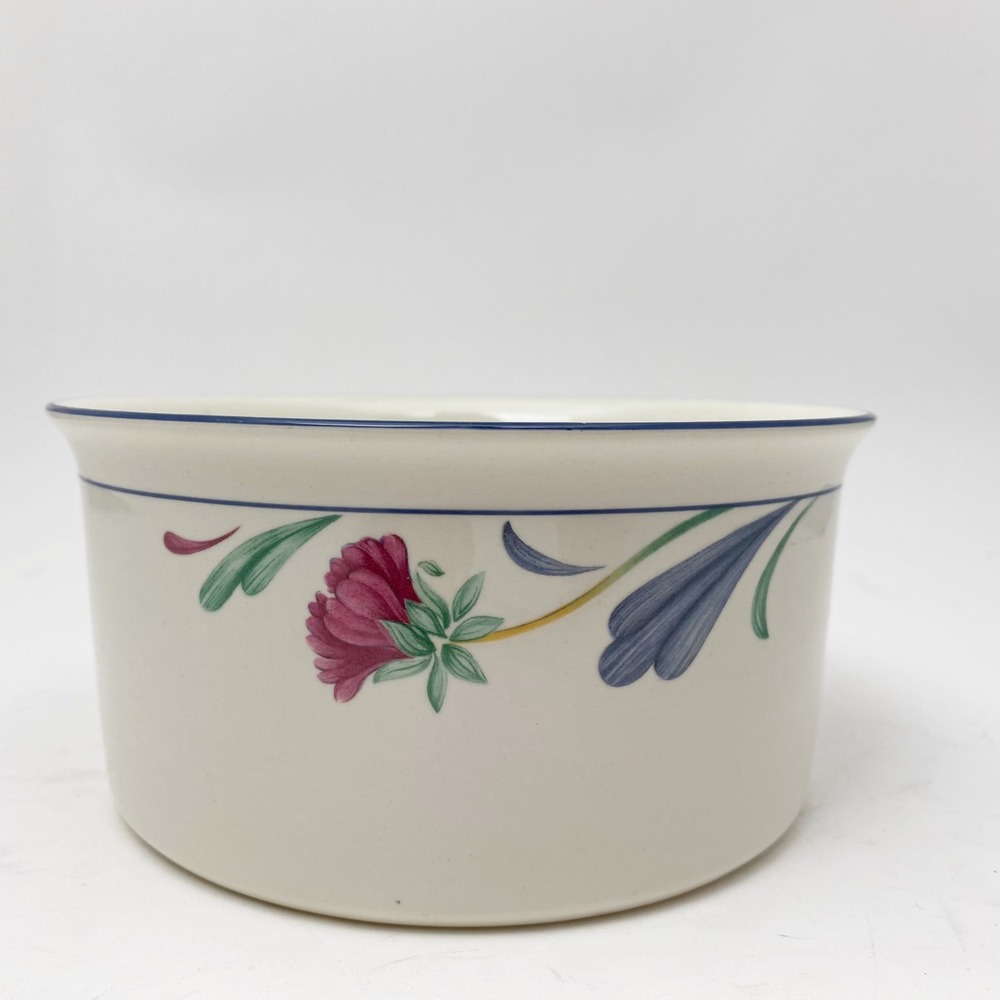 Lenox Poppies on Blue Chinastone Floral Soufflé Dish Casserole Bowl 6"‎ Cream